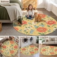 thumbnail image 6 of Embroidery Floral Round Area Rugs 3 ft, Country Oriental Traditional Flower Red Yellow Washable Small Area Rug with Non-Slip Sturdy Edge Binding Round Front Door Mat Floor Carpet for Entryway, 6 of 9