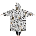 thumbnail image 2 of Oversized Wearable Blanket Hoodie,White Halloween Pumpkin Bat Pattern Sherpa Blanket Hoodie with Super Pockets,Super Warm Fuzzy Pullover for Women & Men, 2 of 6