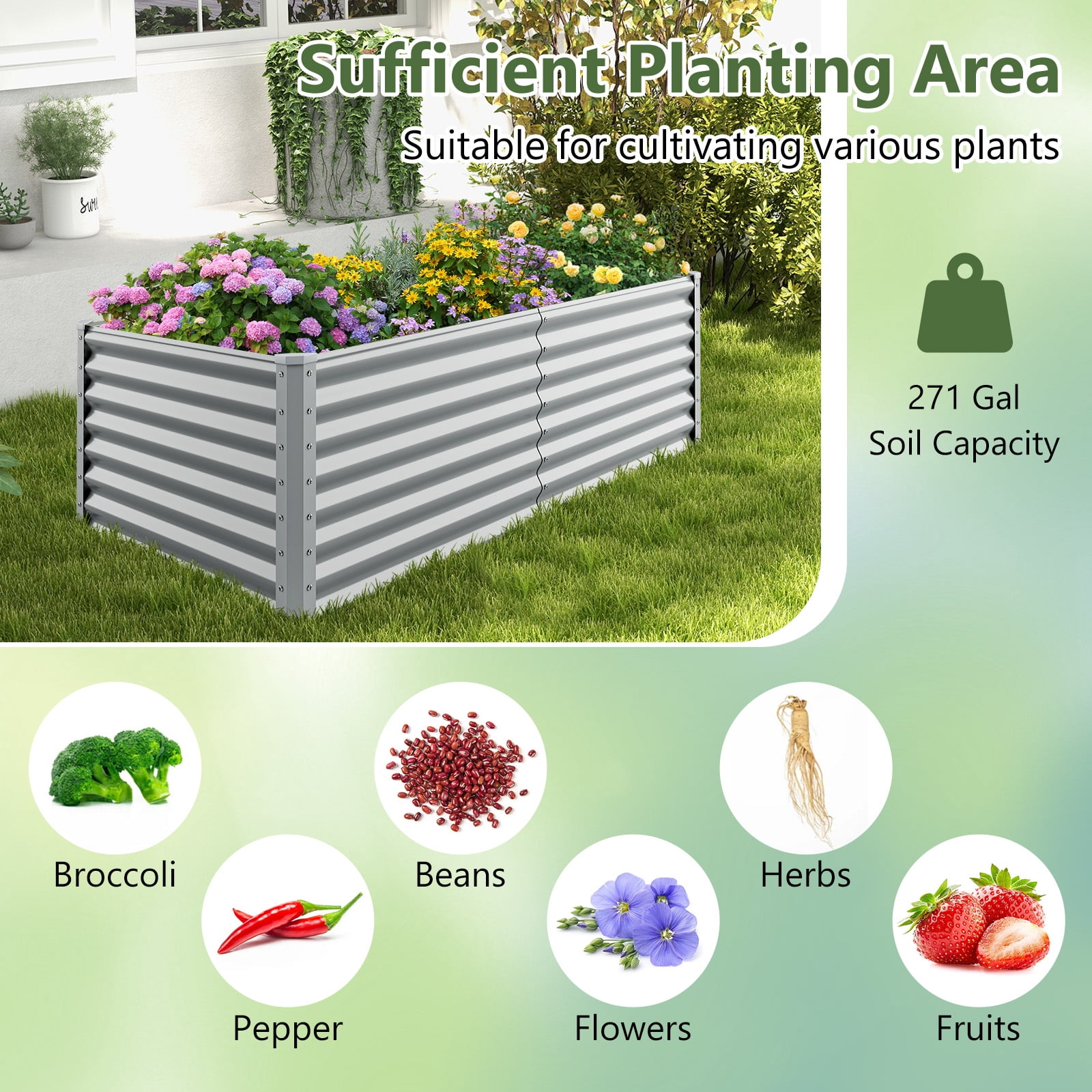 Gymax 2 PCS Raised Garden Bed Large Metal Planter Box Kit for Vegetable Herb 6' x 3' x 2' Gray