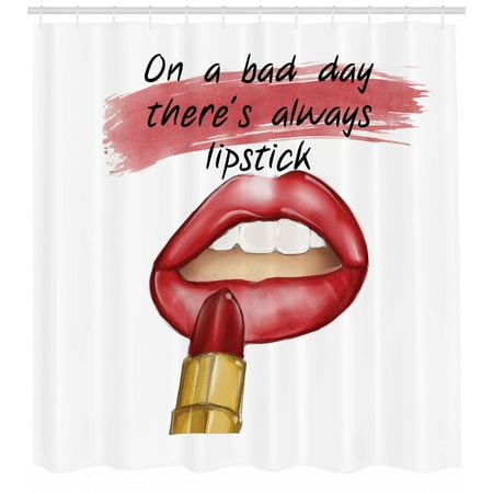 Inspirational Wall Art Sets Girls Shower Curtain, 'Bad Day Good Make Up'' Quote Sensual Beauty Charm Theme Inspirational Art Print, Fabric Bathroom Set with Hooks, Coral White, by Ambesonne ()
