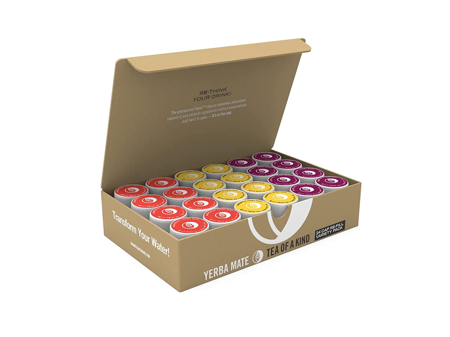 Tea of a Kind Drink Mix - 24 Caps Variety Pack - For TOAK® Reusable Bottle (Yerba Mate Variety Pack) Raspberry, Pineapple Coconut, Berry Basil