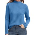 thumbnail image 3 of ManxiVoo Women's Ribbed Knit Turtleneck Sweater Long Sleeve Pullover Basic Top for Fall 2025 Versatile Layering Piece L Size Blue, 3 of 7