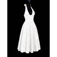 thumbnail image 3 of White Halter Neck Deep V-Neck Backless Bowknot Floral Jacquard Fit & Flare Dress, 3 of 8