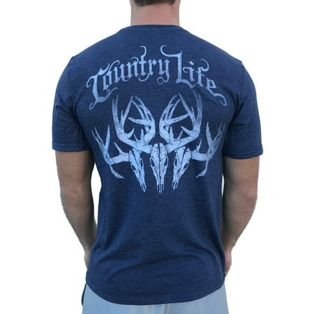 - Country Life Vintage Triple Skull Dark Heather Blue Short Sleeve Shirt (Medium)