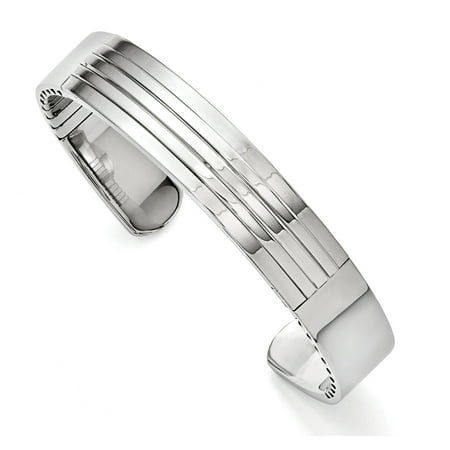 High Polish Cuff - Men's Stainless Steel 14mm Polished and Grooved Cuff Bracelet
