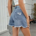thumbnail image 7 of Generic Women's High Rise Denim Shorts Summer Ripped Distressed Button Down Frayed Fashion Washed Jeans Shorts, 7 of 7