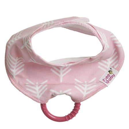 BeeBaby Bandana Bibs with Snap on Teether -Pink Print/ Red Teether