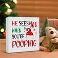 thumbnail image 3 of Funny Christmas Bathroom Sign 4x4in Rustic Wooden Holiday Decor for Home Desk Table Shelf Accent, 3 of 5