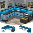 thumbnail image 4 of L Shaped Gaming Desk, Home Office Desk with File Drawer & Power Outlet, Gaming Desk with LED Lights, Corner Computer Desk, Black, 4 of 7