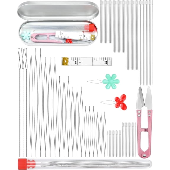87 Pcs Beading Needles Set – 3 Types: 6 Sizes Big Eye Seed Bead Needle & 6 Sizes Long Straight, Collapsible Twisted Flexible Needle, Beading Needles for Jewelry Making