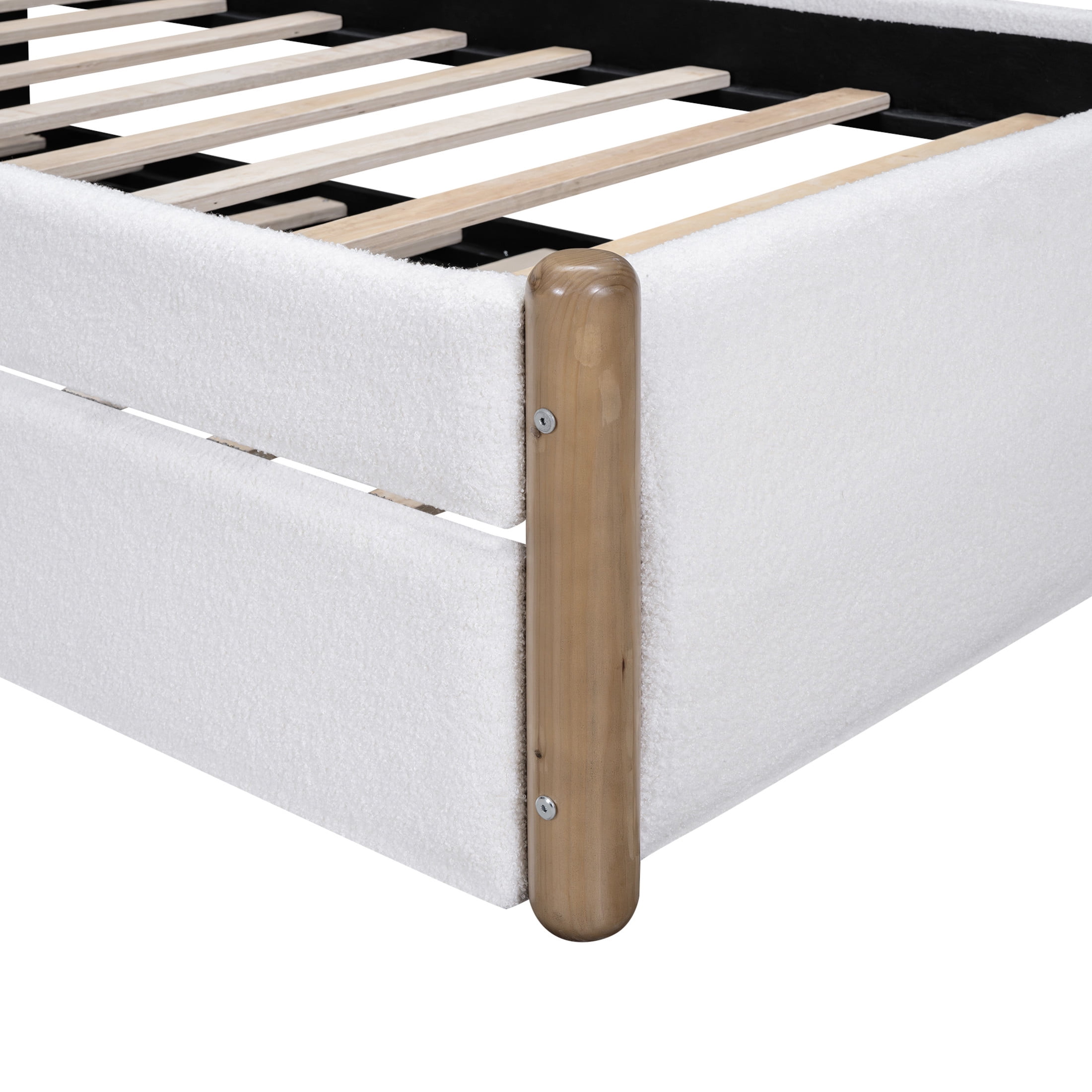 Noble House Sheila Twin Upholstered Platform Bed, Arc-Shaped Berber Fleece Frame with Twin Trundle, White