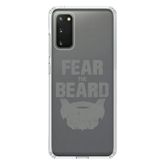 DistinctInk Clear Shockproof Hybrid Case for Galaxy S20 ULTRA / 5G (6.9" Screen) - TPU Bumper Acrylic Back Tempered Glass Screen Protector - Fear the Beard