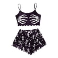 thumbnail image 3 of MuXiKeJi Clothes Halloween Pajamas For Women Sexy Y2k Cute Print Fall Pajama Ruffle Sleeveless Cami Crop Top and Elastic High Waist Shorts 2 Piece Set Funny Skeleton Spooky Lounge Holiday Pjs, 3 of 6