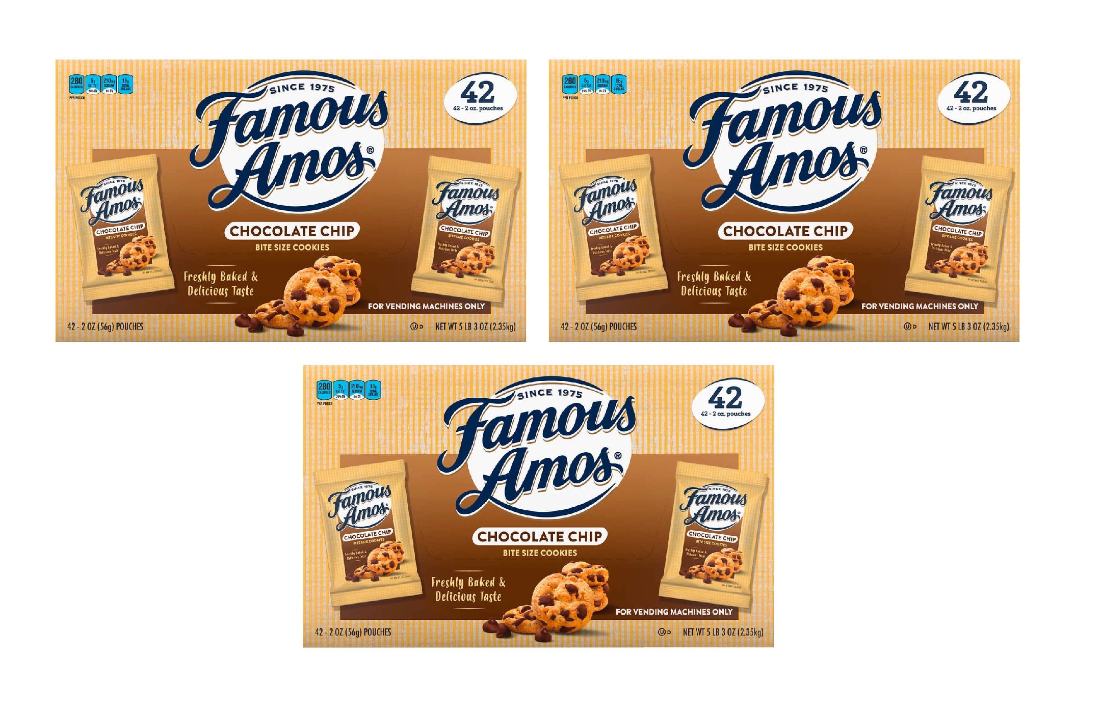 Famous Amos Cookies, Chocolate Chip, 2 oz, 42 ct 3PK