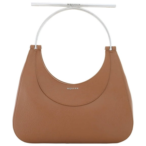 Alexander Mcqueen Ladies Pecan / Silver T-Bar Bag