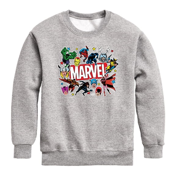 Avengers - Marvel Sticker Collage - Youth Boys Crew Fleece Sweatshirt
