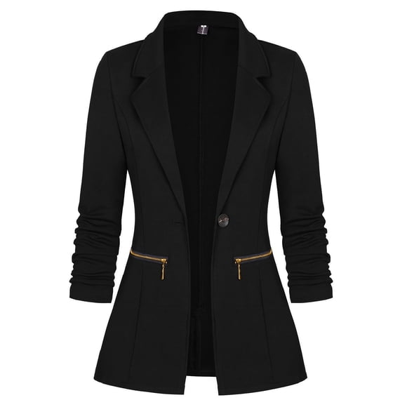 Chaqueta tipo blazer Genhoo para mujer, manga larga, parte delantera abierta, negra