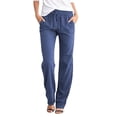 thumbnail image 1 of Women Pants Casual Yoga Straight Leg Comfy Drawstring Lounge Running Long Active Sweat Plus Size Cargo Trousers, 1 of 3