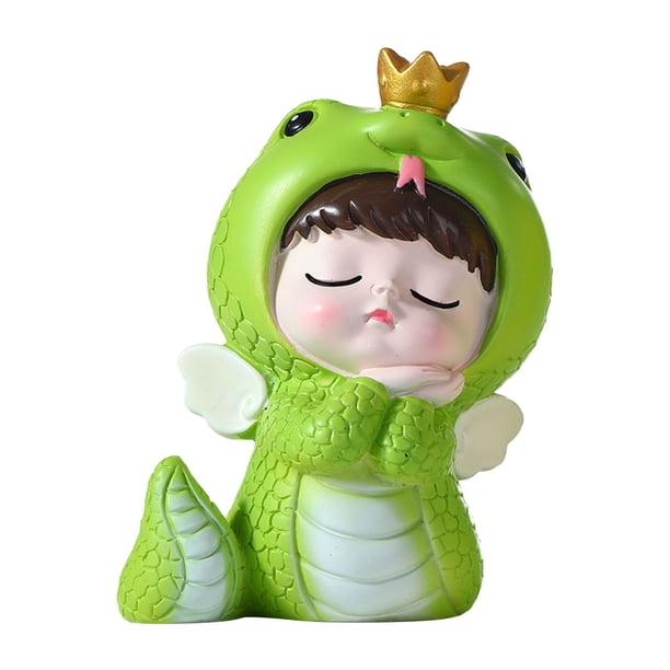 Estatua de serpiente bebé de dibujos animados coleccionable, pequeña y bonita, para estantería de mesa y hogar. Verde