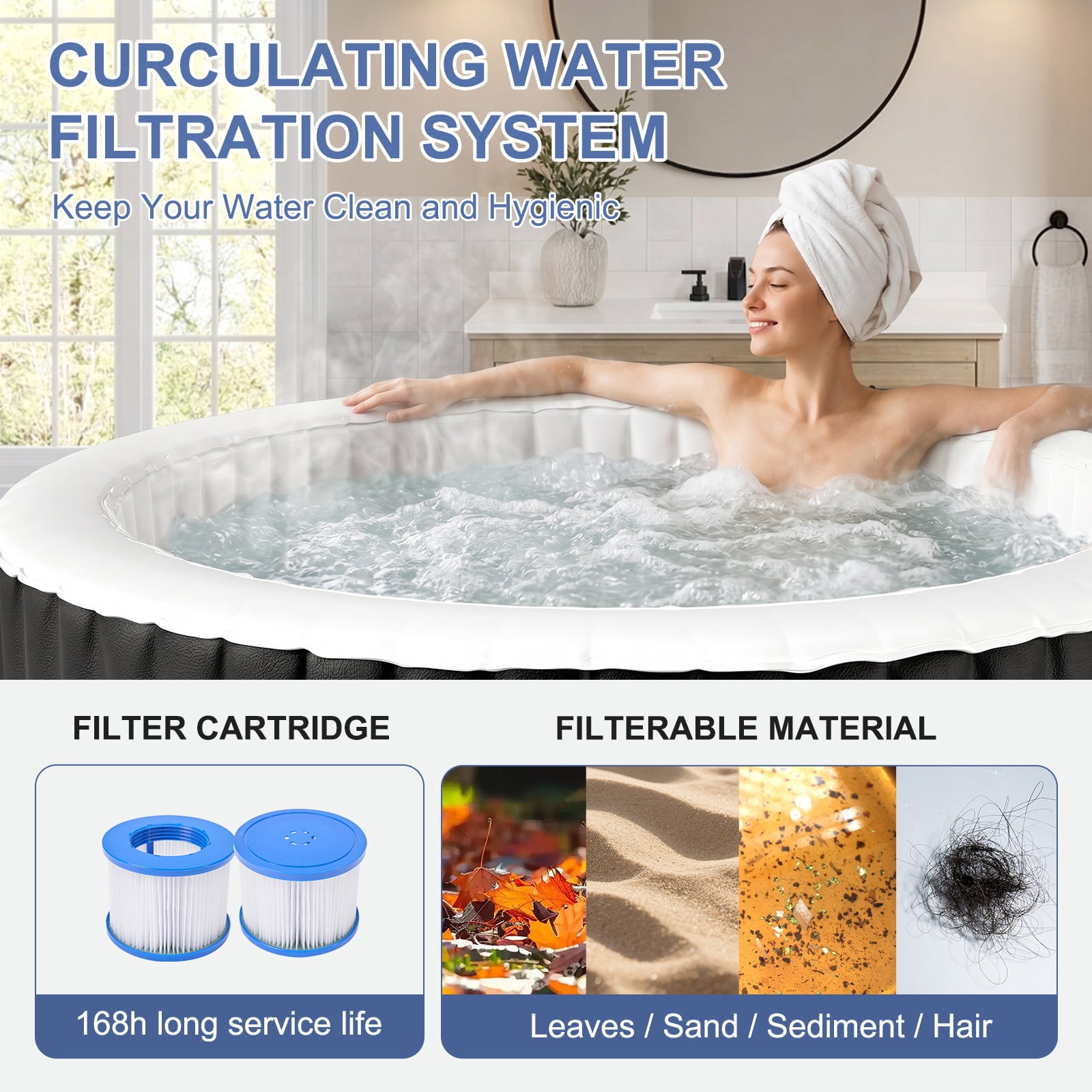 FICISOG Energy Efficient Inflatable Hot Tub Set, 4 Person 71" Outdoor Round Hot Tub SPA Pool with Bubble Jets, Filters, Heater Pump, Insulated Tub Cover and EVA Mat, Portable Outdoor Family Pool
