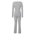 thumbnail image 4 of Conjunto de 2 piezas de manga larga para mujer: top con cuello en V y pantalones anchos, poliéster y spandex, tallas S-XL, 4 of 5