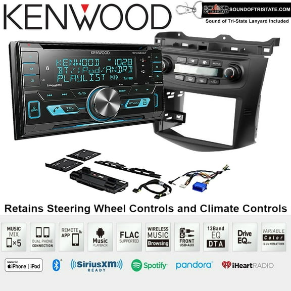 Kenwood DPX503BT CD Receiver with Bluetooth Fits 03-07 Honda Accord (Climate) with Sots Lanyard Bundle