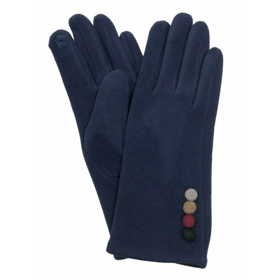 Womens Navy Blue Faux Suede Button Stretch Fit Texting & Tech Touchscreen Gloves