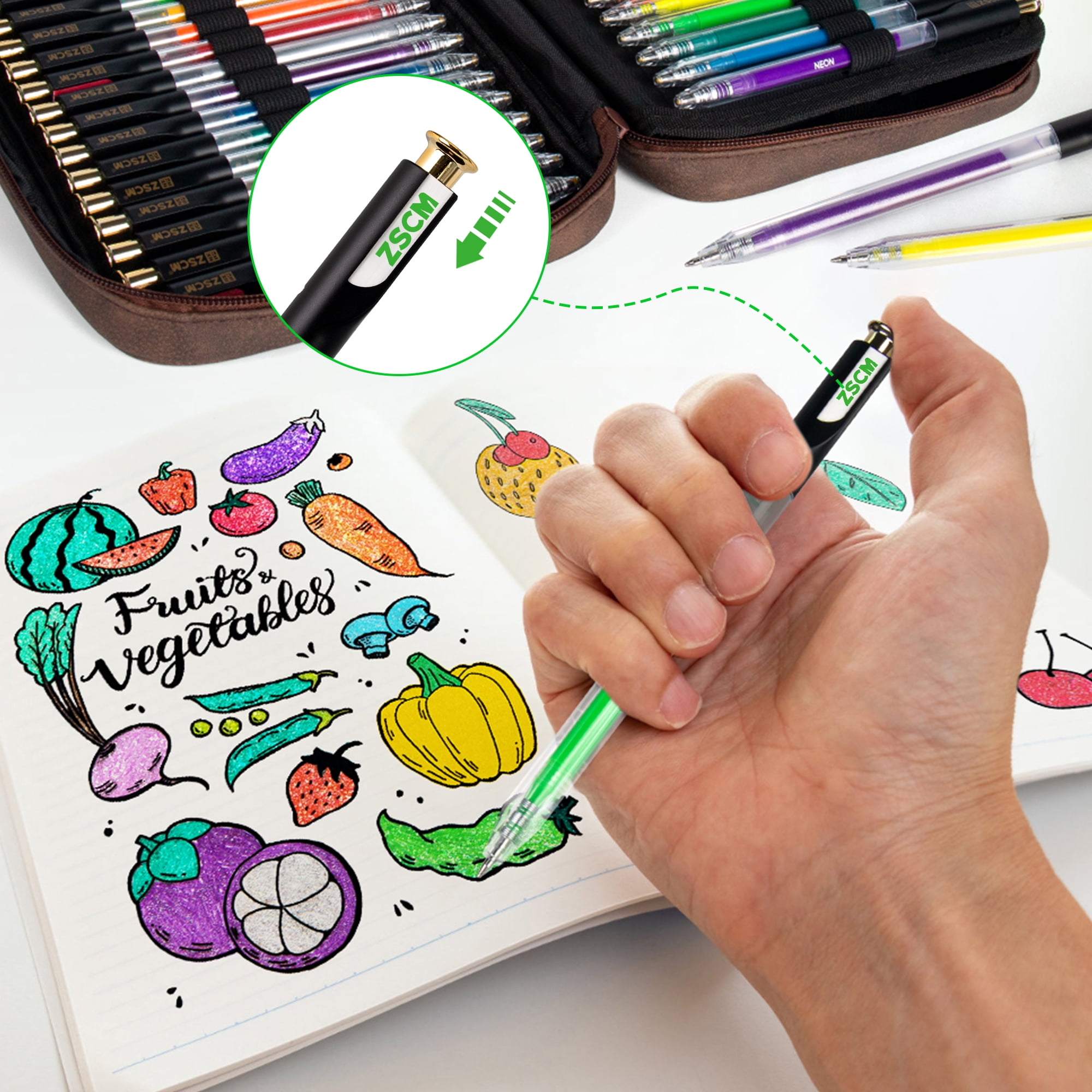 ZSCM Retractable Gel Pen for Adult Coloring, 60 Colors Large Capacity Multicolor Gel Ink Pens for Adult Coloring Book Note Taking Art Supplies