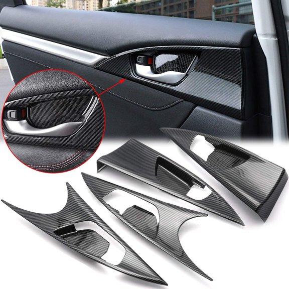 Xotic Tech Interior Door Handle Bowl Side Panel Control Panel Cover Trim, Carbon Fiber Pattern, Compatible with Honda Civic 10th Gen Sedan