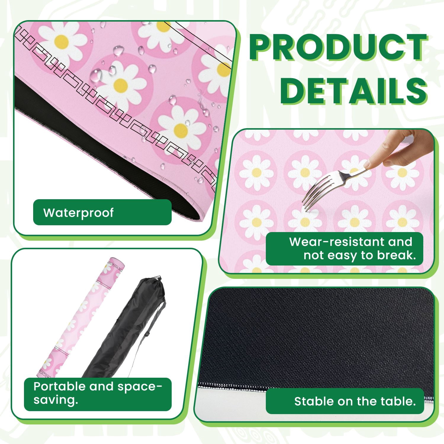 Mahjong Mat 31.5" x 31.5" Daisy Floral Pink Simple Design Non-Slip Noise Reduction American Mahjong Tiles Table Cover for Dominoes Poker Card Board Games Gift