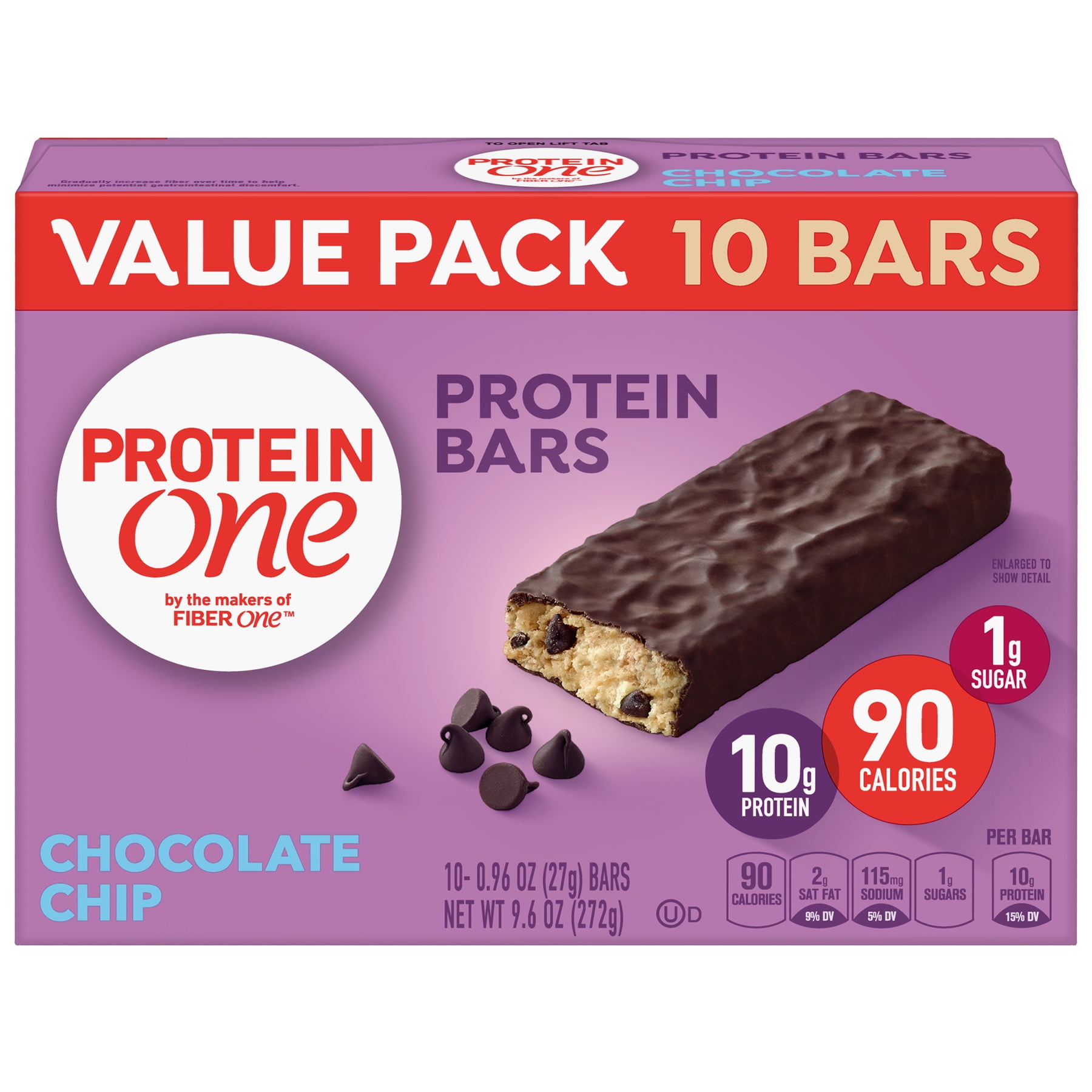 Protein One 90 Calorie Chocolate Chip Bars 10 Ct Value Pack 9 6