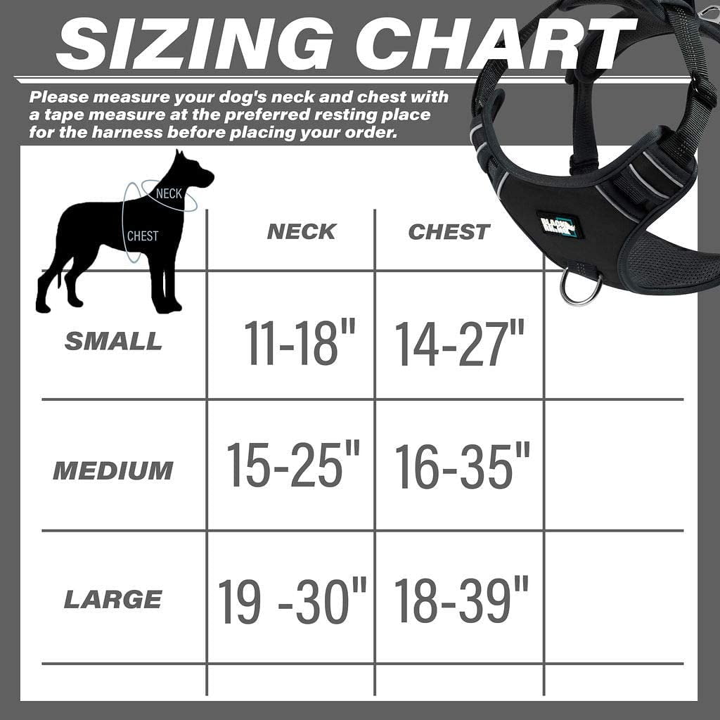 BLACK RHINO Comfort Dog Harness Reflective (Large, Black/Bl)