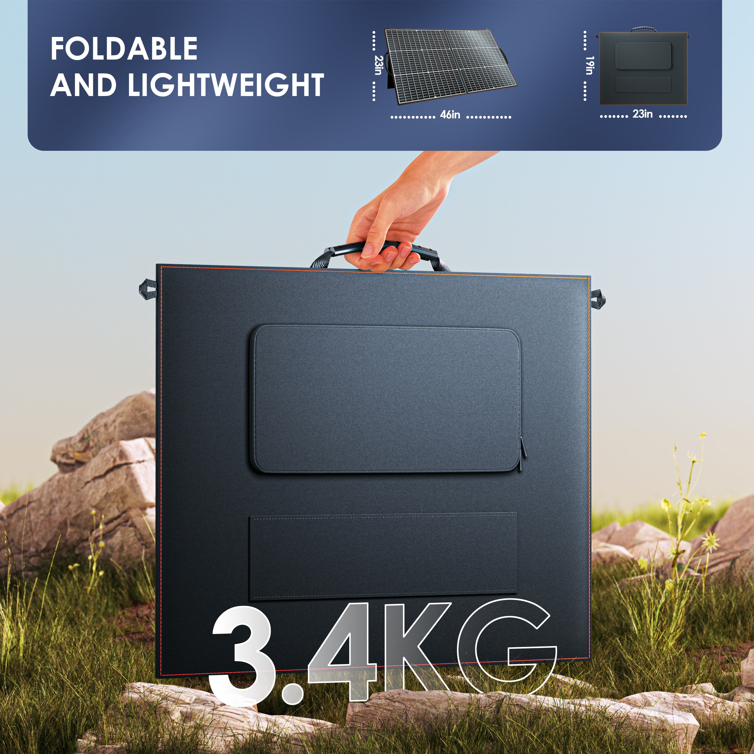 GSUNGUE 100 Watt Foldable Solar Panel Portable for Power Station, High Efficiency 24.5% with USB Outputs, Compatible with Waterproof for Camping RV Van Emergency Backup