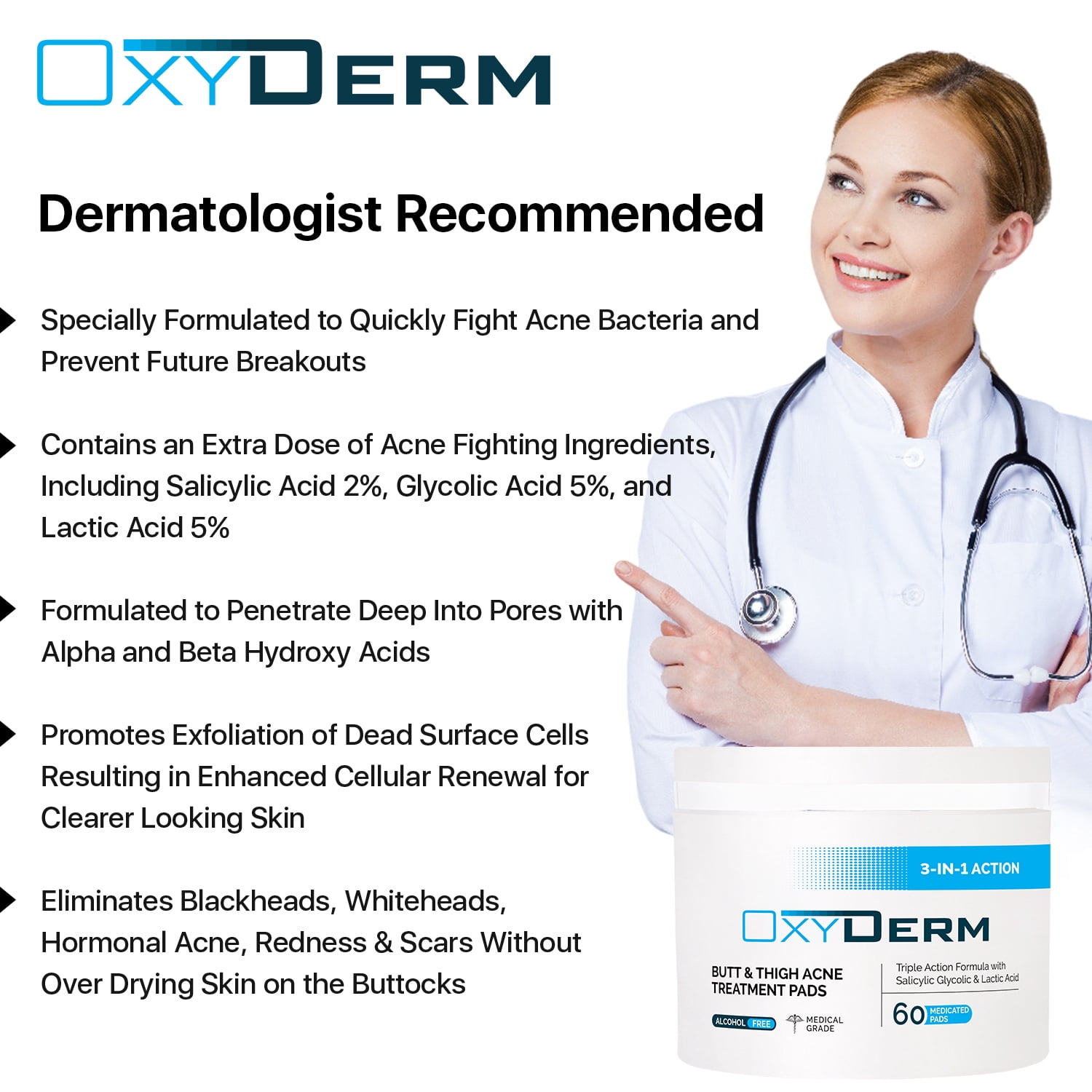 Butt & thigh Acne Treatment Pads - Exfoliating Pads to Eliminate Acne Causing Bacteria. Removes Pimples, Blemishes & Ingrown Hairs for the Buttocks & Thigh Area for Both Men & Women.