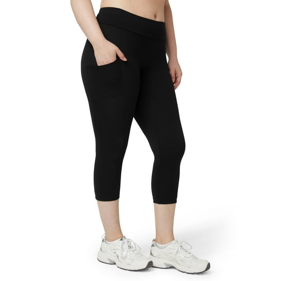 No nonsense Women's Cotton Capri Legging with Tech Pocket, Black, Medium