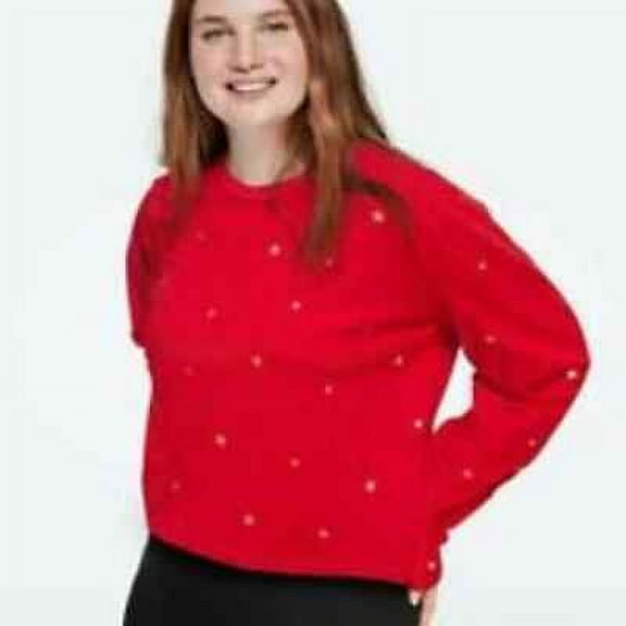 Victoria's Secret PINK Women Long Sleeve Gold Stars Cropped Top Tee Red Pepper L