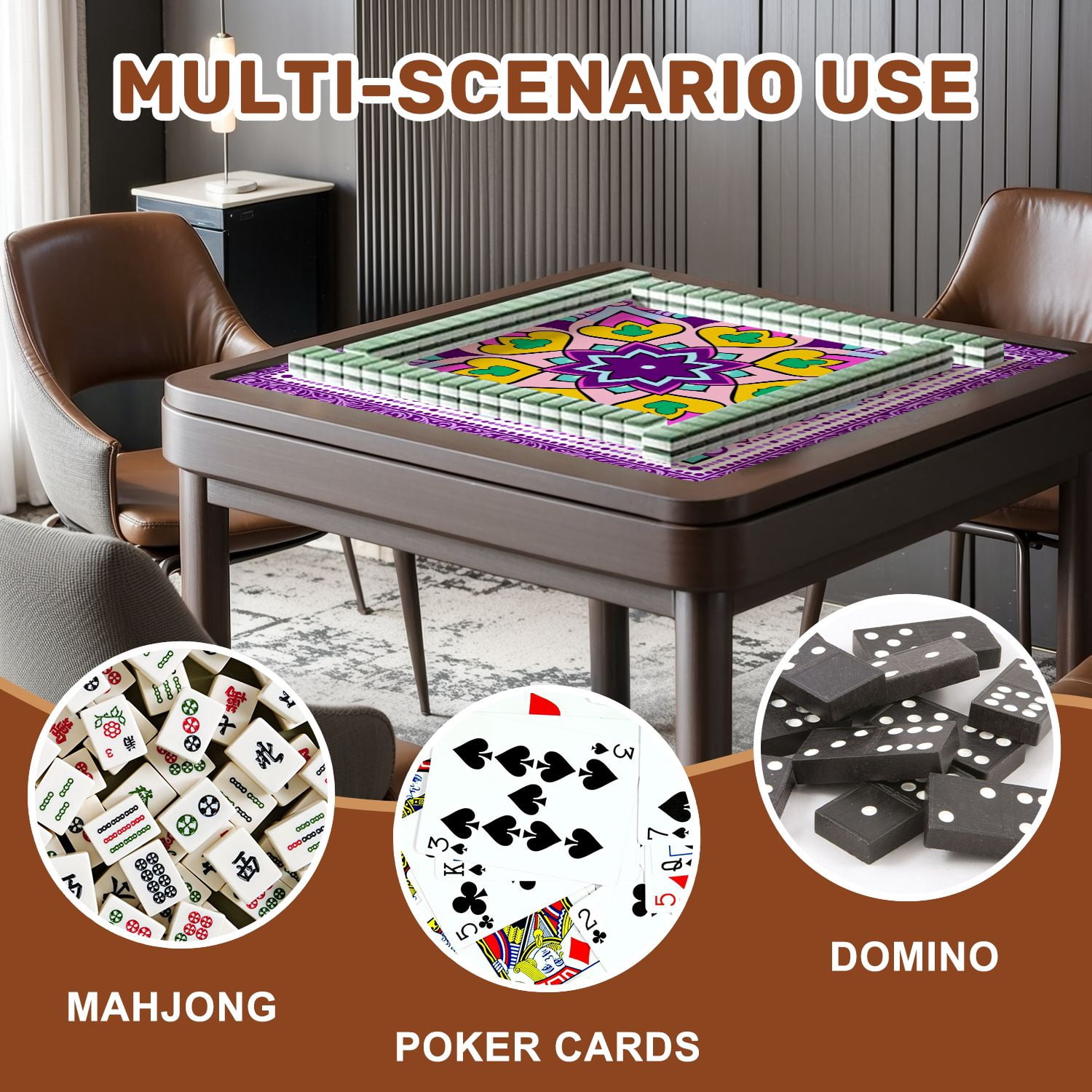 Mahjong Mat 31.5" x 31.5" Colorful Heart Floral Mandala Purple Pink Tones Non-Slip Noise Reduction American Mahjong Tiles Table Cover for Dominoes Poker Card Board Games Gift