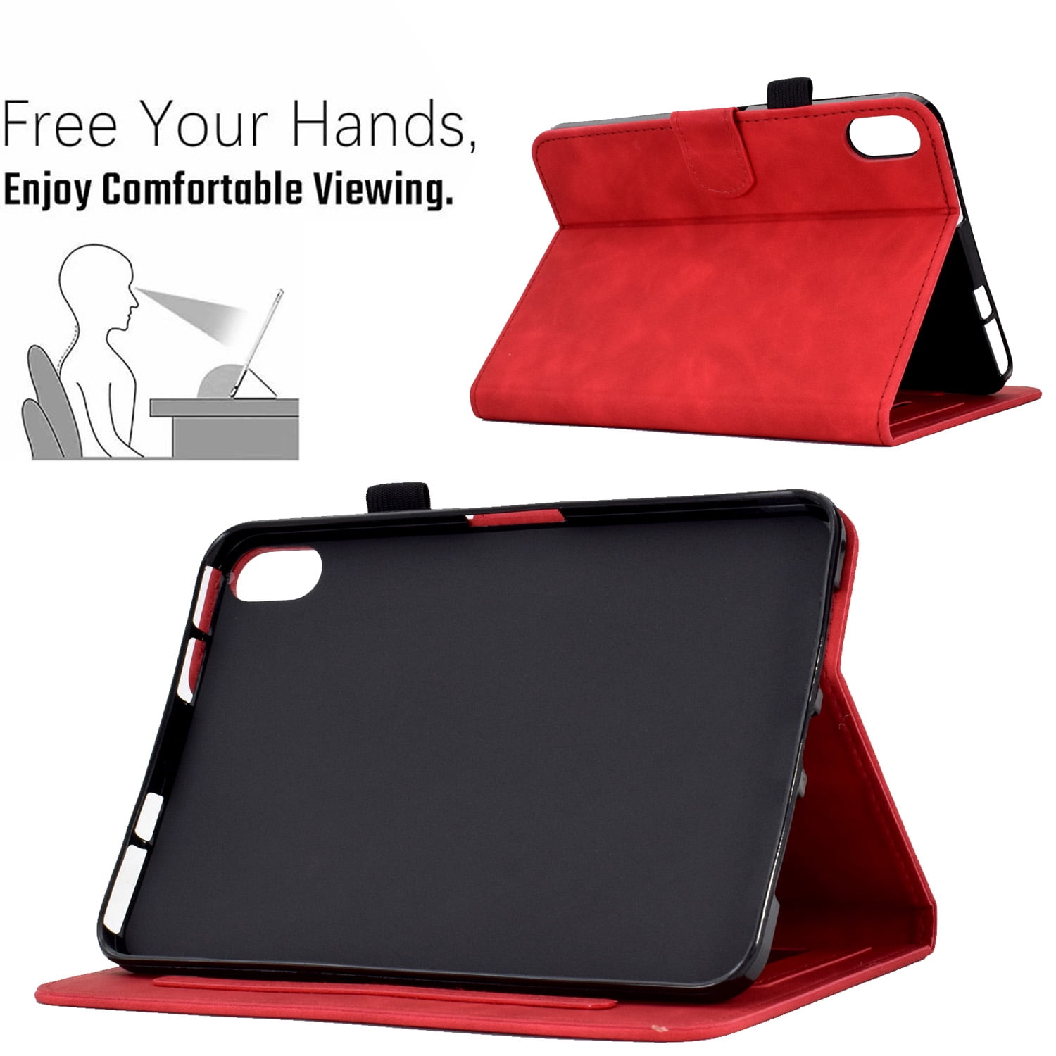 Dteck for iPad 10th Generation Case 2022, iPad 10 th Gen 10.9 inch Protective Cover with Pencil Holder, Multi-Angle Viewing Stand, Card Slots, Folio Leather Cases with Embossed Butterfly,Red