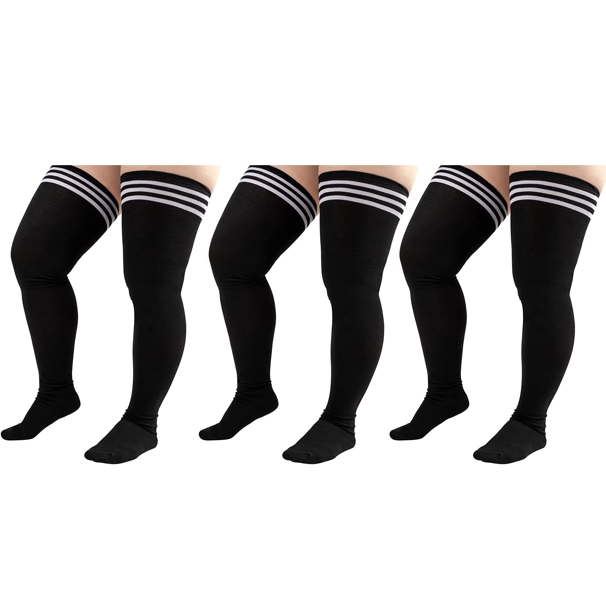 Women Plus Size Extra Long Thigh High Socks Striped Over Knee Long Boot Stockings Tube Socks Leg 