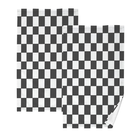 2 Pack 100% Cotton Towels Soft Absorbent Towel Set for Bathroom Beach Sports 16x28in Classic Black-and-white Checkered Pattern