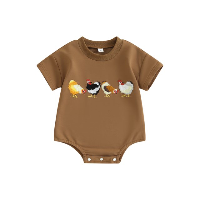 Gupgi Barboteuse Bébé Garçon Ferme Décontractée Col Rond Manches Courtes Broderie Coq Combinaison Bébé Nouveau-Né Été Justaucorps