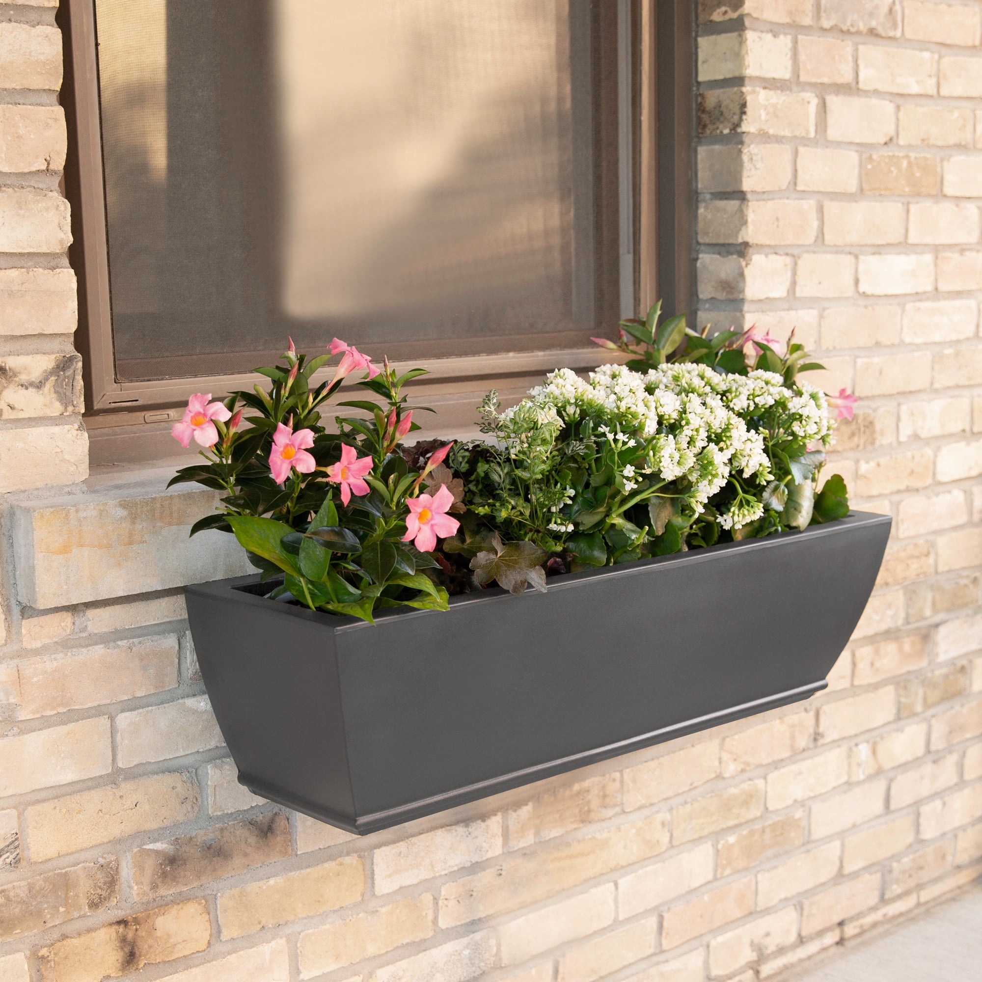 Acadia 36" x 11" x 10" Rectangular Graphite Grey Self Watering Plastic Window Box Planter