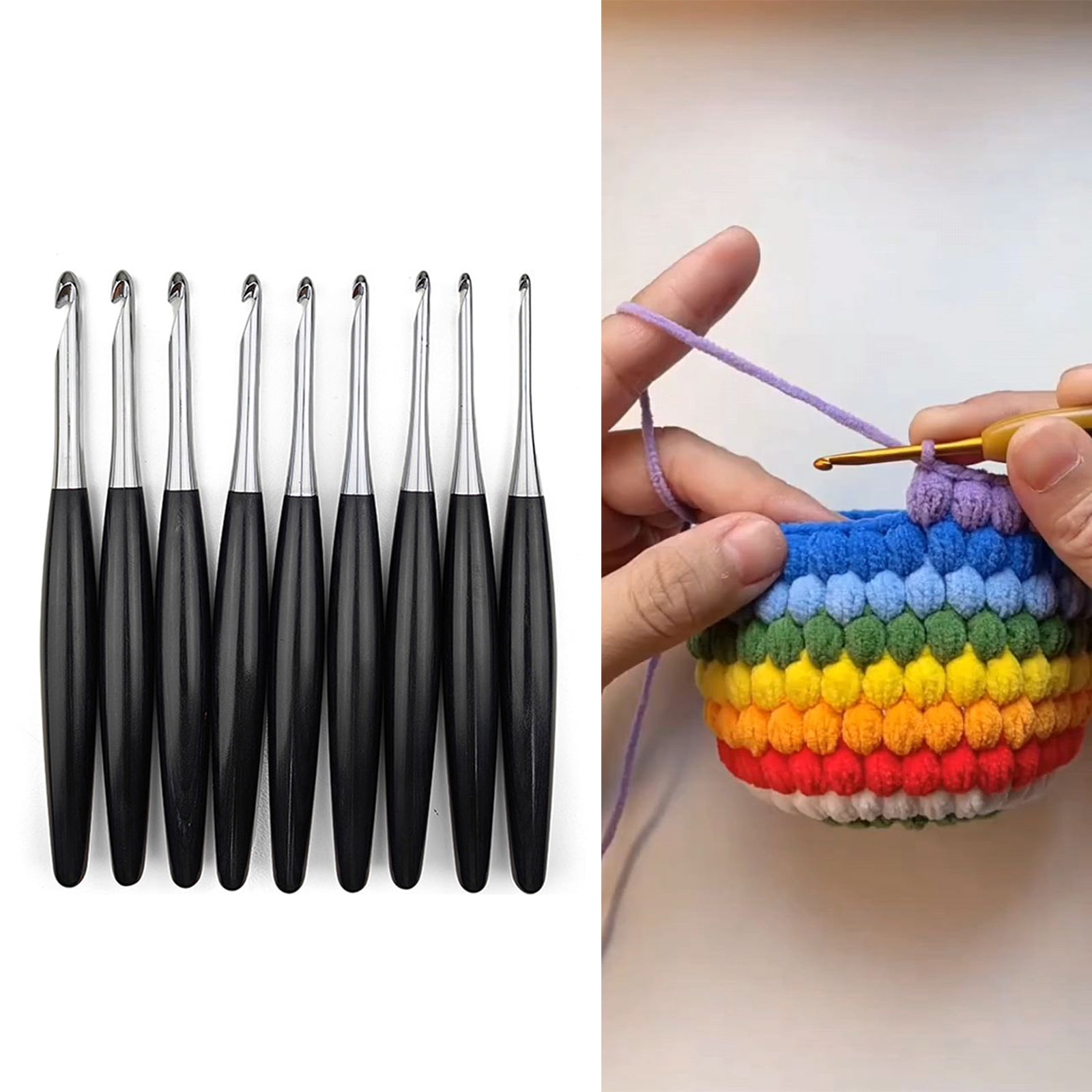 1 Set 3.5mm-8.0mm Crochet Needle Ergonomical Crochet Hook Handle Knitting Needle Craft Supplies