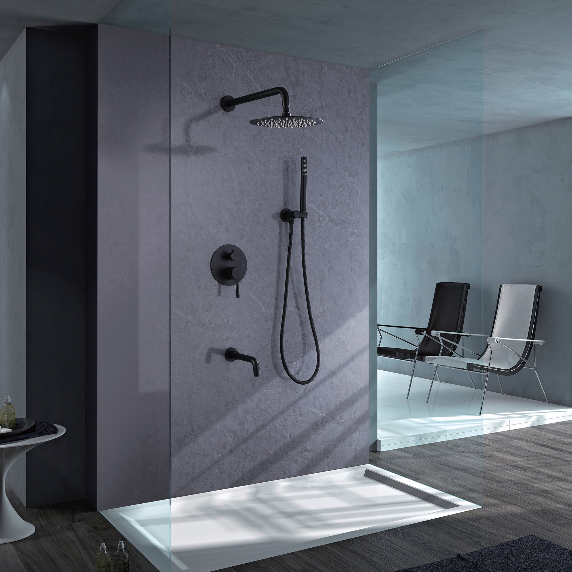 Three Functions Complete Shower System, Shower Faucet Set with Bathroom Bathtub Faucet with Rough-in Valve
