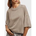 thumbnail image 3 of Short Sleeved Solid Color Women Casual Crewneck Knit Crop Sweater Tops, 3 of 5