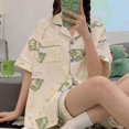 thumbnail image 1 of Pijama de manga corta tipo cárdigan de algodón de imitación de alta calidad con diseño de Hello Kitty japonés para mujer, traje de verano para el hogar de gran calidad para mujer, 1 of 5