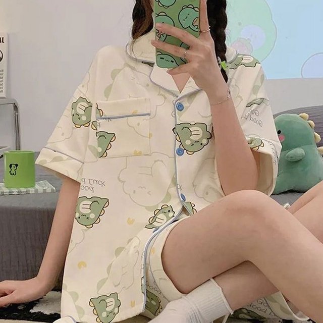 Pijama de manga corta tipo cárdigan de algodón de imitación de alta calidad con diseño de Hello Kitty japonés para mujer, traje de verano para el hogar de gran calidad para mujer