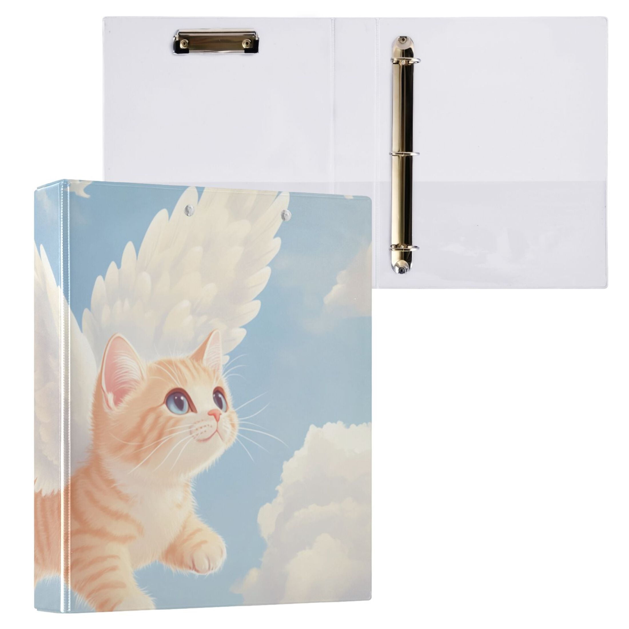 Cute Cat Fly 3 Ring Binders 1.5 inch Hardcover File Folders with Interior Pockets A4 Size Organizer for School Office Hospital Set of 2