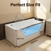 67 Luxury Whirlpool Bathtub with Panoramic Glass Window | 7 Hydro-Massage Jets, Waterfall Faucet & LED Chromatherapy | 1HP 750W Motor, Acrylic Spa Jetted Tub (110V) –Middle Drain
