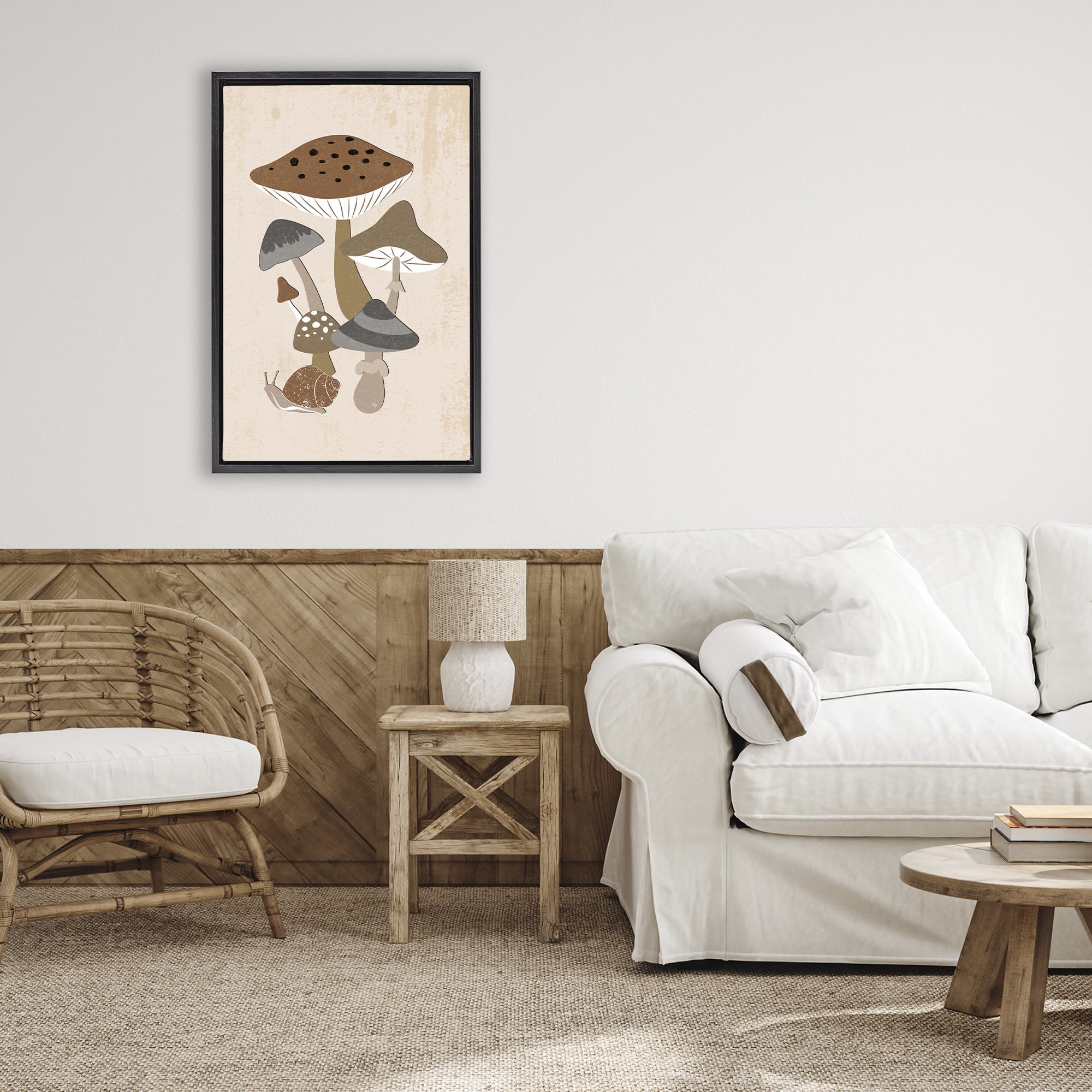 Stupell Industries Earthy Fungi Mushrooms & Snail Black Framed Floater Canvas Wall Art, design by Martina Pavlova